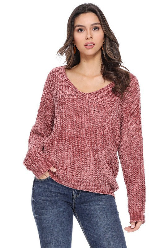 Rose Rust V-Neck Sweater