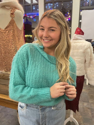 Aqua Cropped Sweater