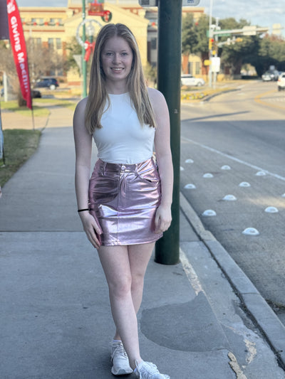 Pink Metallic Mini Skirt