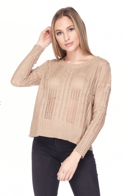 Solid Light Weight Open Cable Knit Sweater (2 Colors)