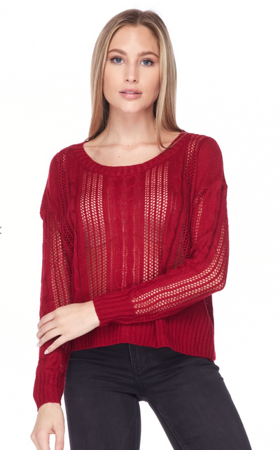 Solid Light Weight Open Cable Knit Sweater (2 Colors)