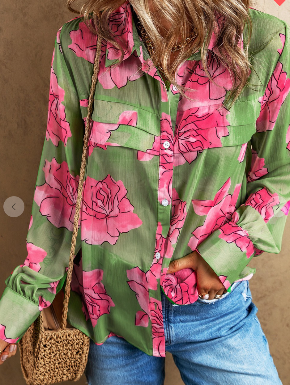 Pink & Green Floral Blouse