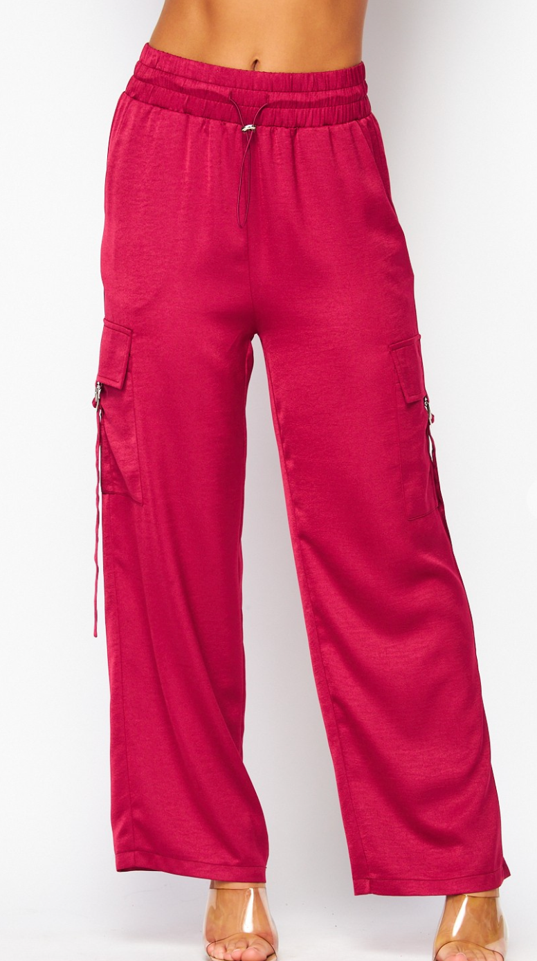 Raspberry Satin Cargo Pants