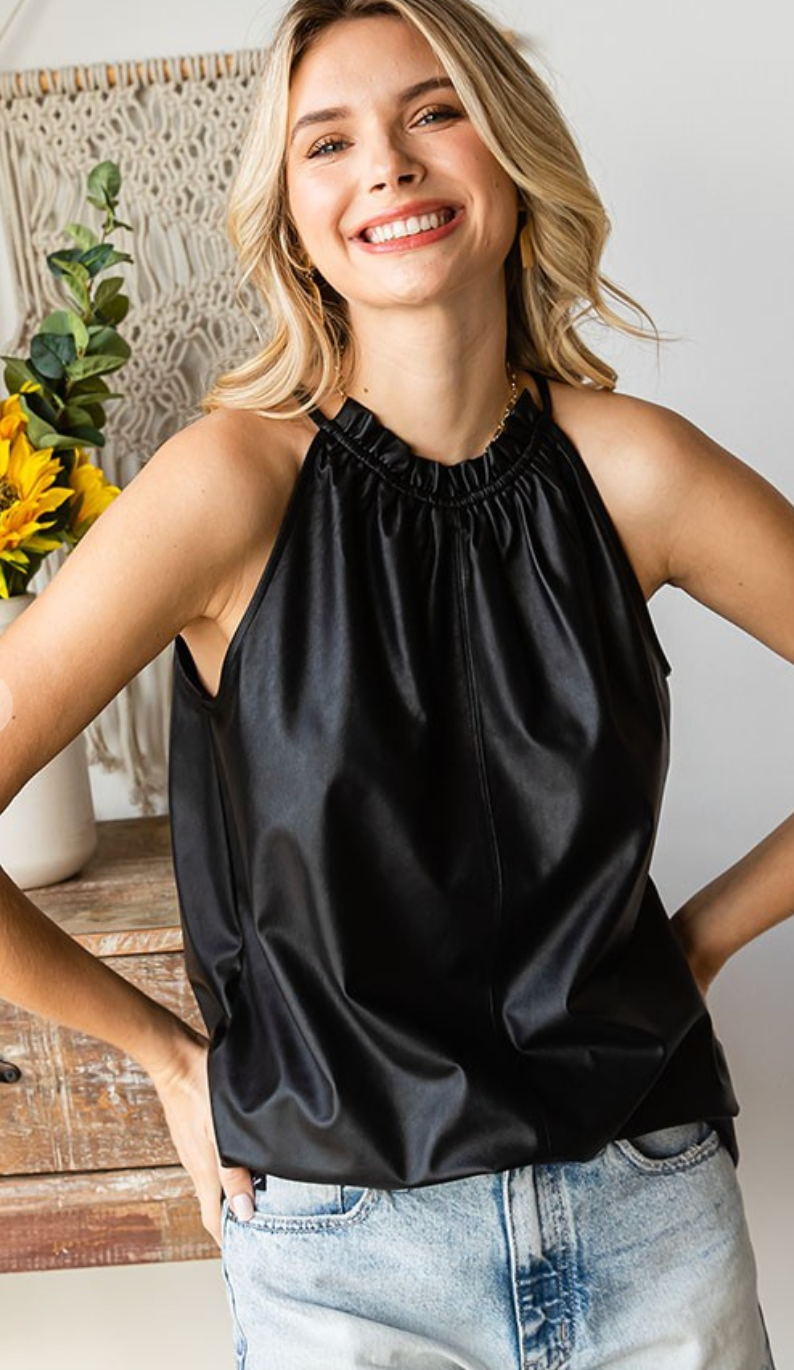 Faux Leather Halter Neck Top