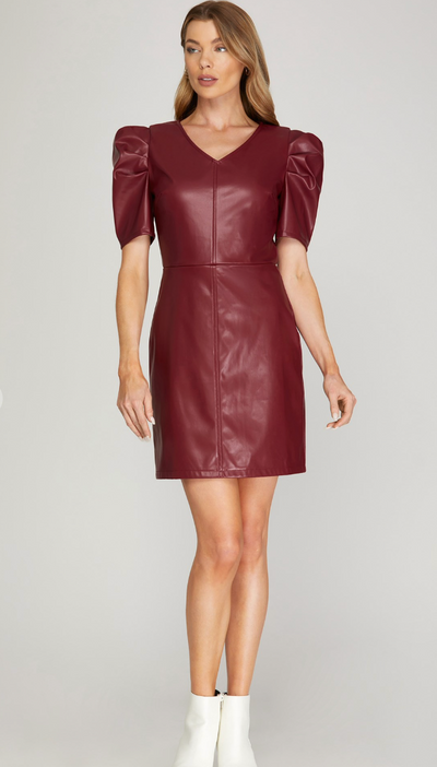 Wine Faux Leather Cocktail Dress