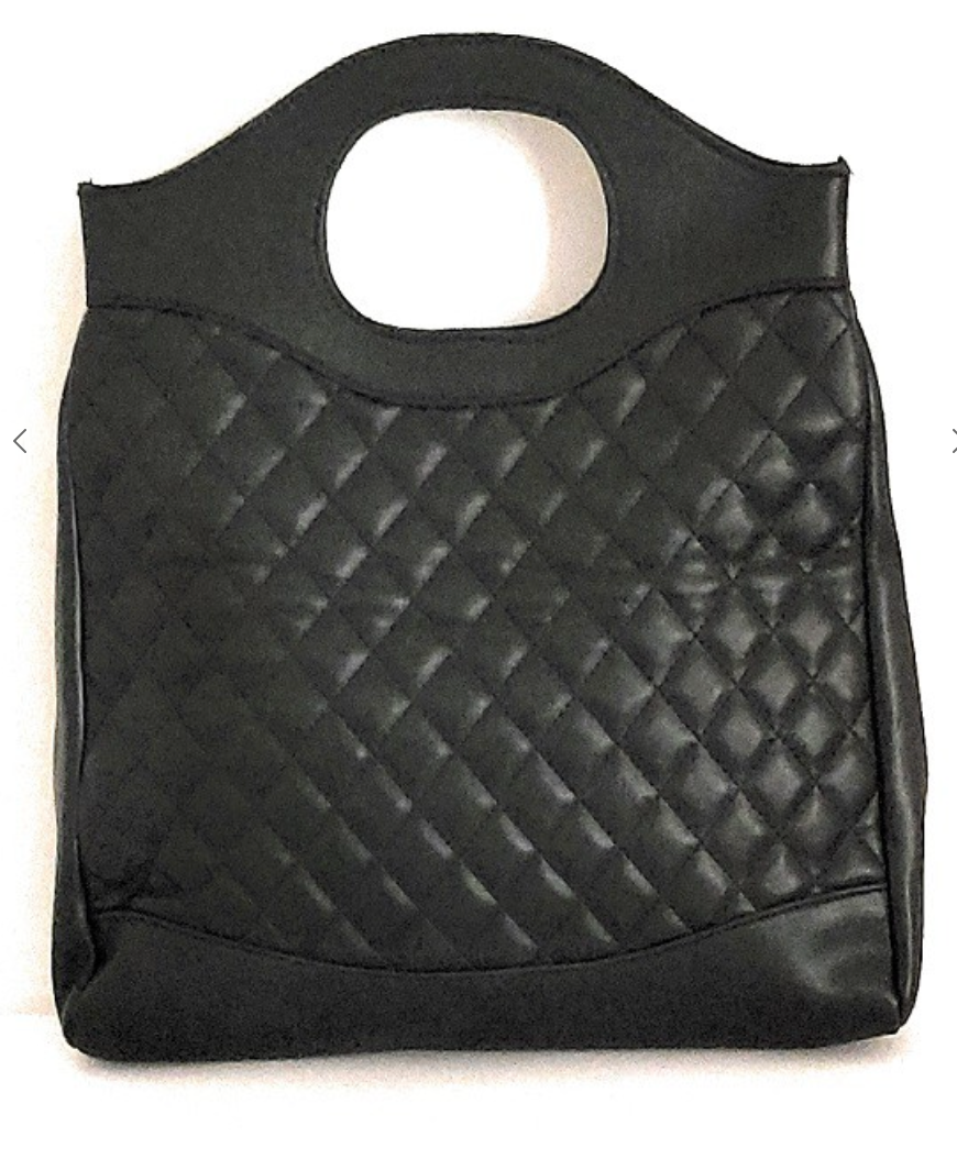 Black Circle Handle Quilted Handbag