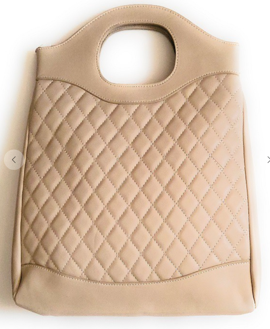 Tan Circle Handle Quilted Handbag