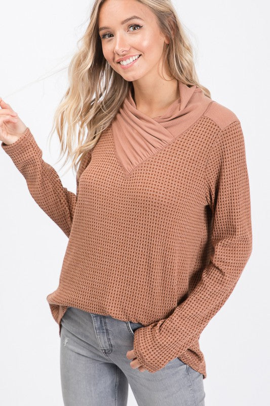Waffle Cowl Neck Top - 2 Colors