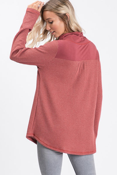 Waffle Cowl Neck Top - 2 Colors