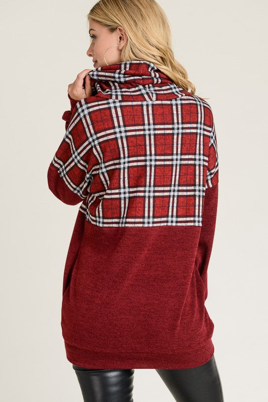 Plaid Cowl Neck Sweater