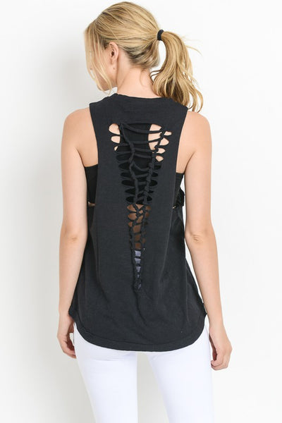 Black Cutout Strap Ladder Back Muscle Tee