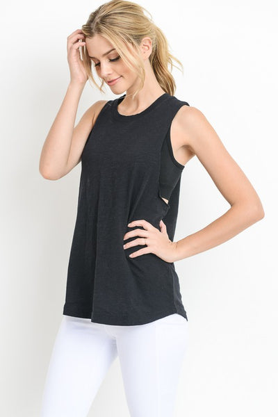 Black Cutout Strap Ladder Back Muscle Tee