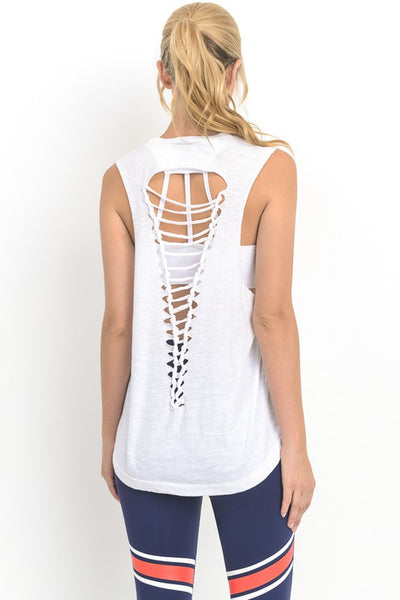 White Cutout Strap Ladder Back Muscle Tee