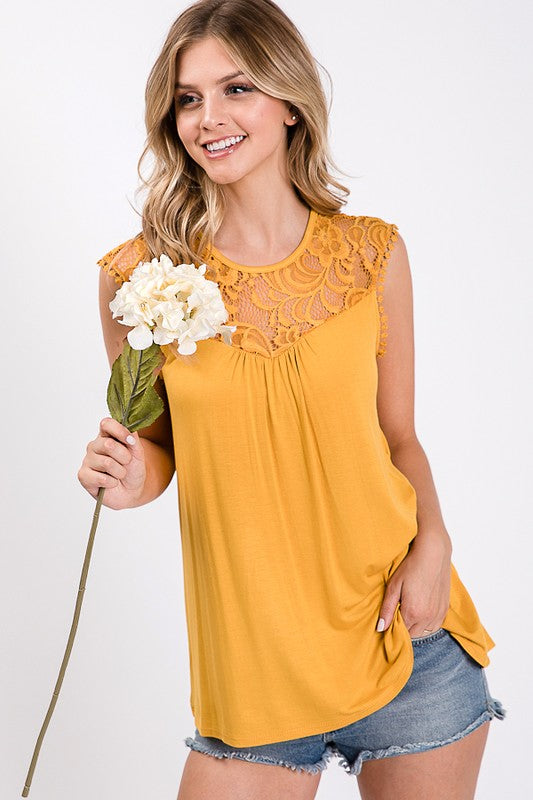 Best Basic & Lace Top - Mustard