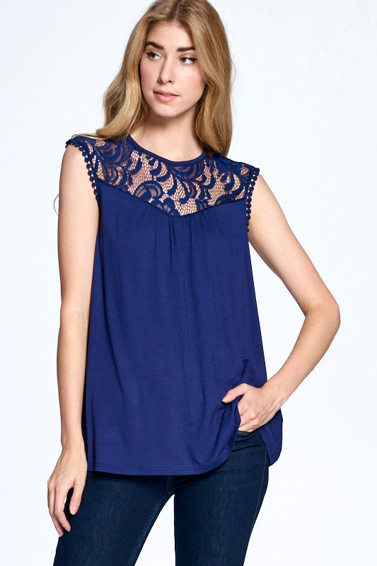 Best Basic & Lace Top - Navy