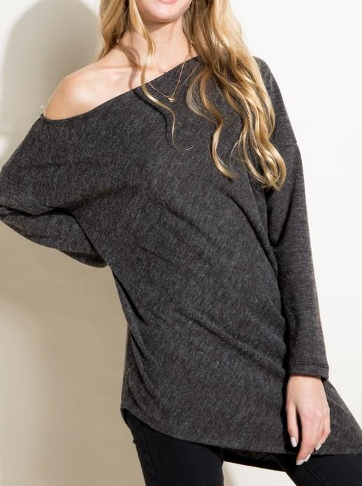 Asymmetrical Long Sweater - Black