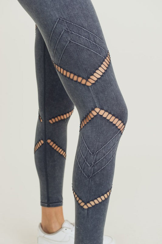 Zig Zag Perforated Mineral Wash Seamless Leggings