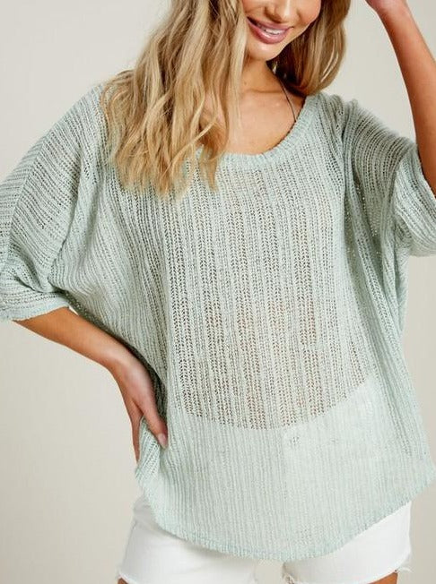 Mint Knit Top with Dolman Sleeves