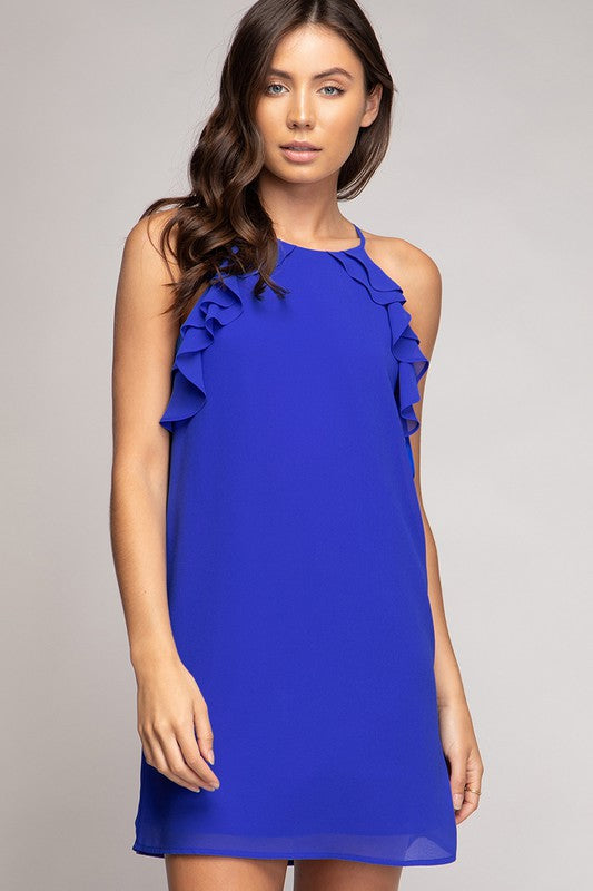 Ruffle Mini Dress - Capri Blue