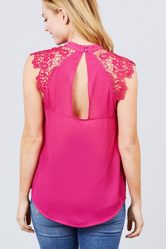 Lace Open Back Top - Hot Pink