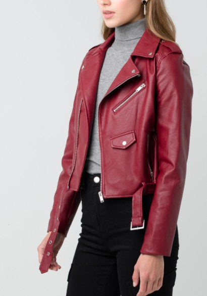 Red Faux Leather Biker Jacket