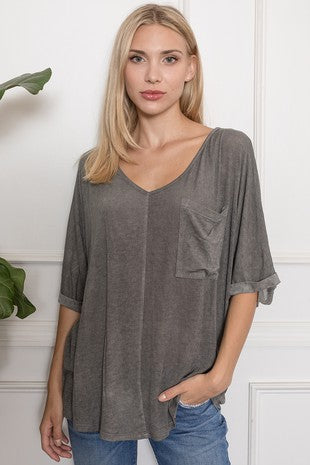 Mineral Washed V-Neck Tee (2 Colors)