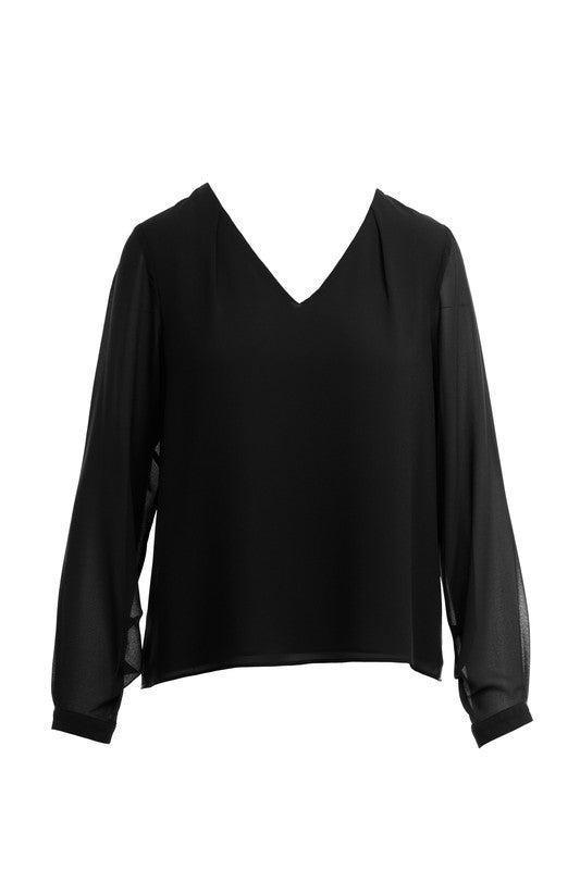 V-Neck Blouse with Front Tuck Detail