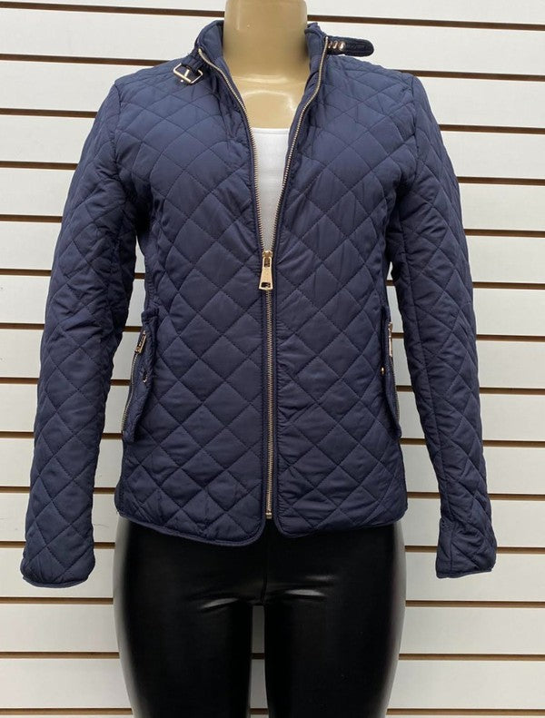 Navy Padded Jacket with Fur Lining