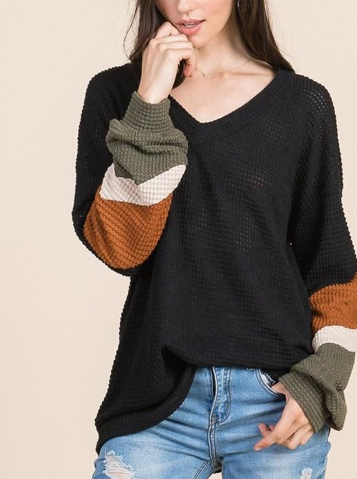 Color Block Puff Sleeve Top