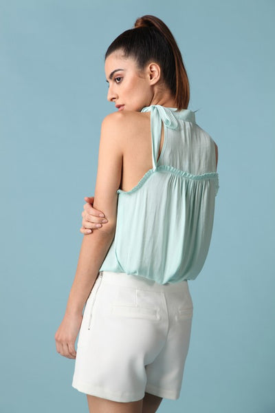 Tie Neck Ruffle Top (Two Colors)