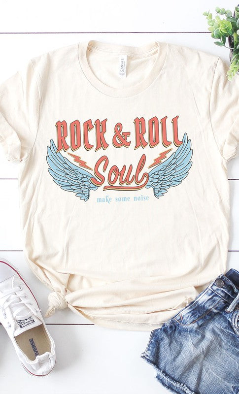 Rock and roll soul wings graphic tee