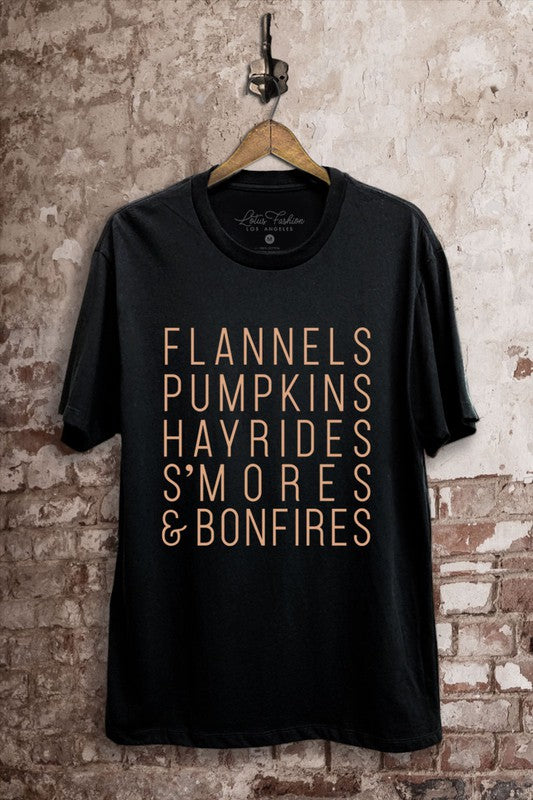 Flannels Pumpkins Hayrides Smores & Bonfires Tee