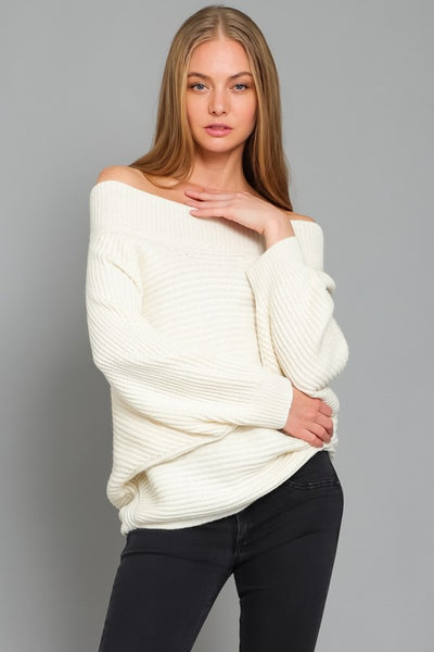 Ivory Off the Shoulder Knit Sweater
