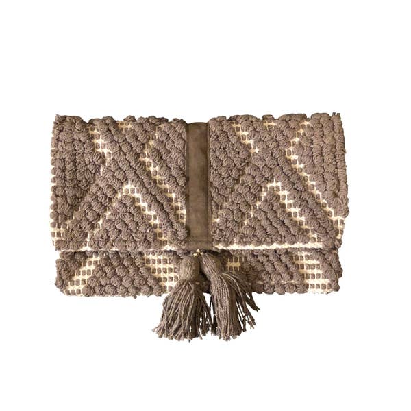 Taupe Foldover Clutch with Tassel