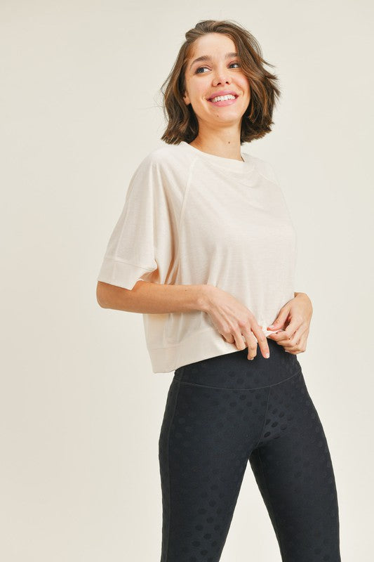 Ivory Perforated Cutout Raglan Cropped Tee