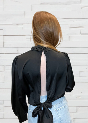 Black High Collared Top with Open Back