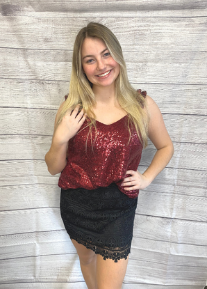 Wine Sequin Lined Tank