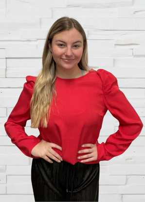 Red Puff Long Sleeve Blouse