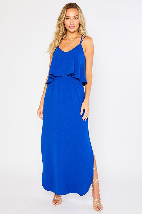 Peplum Top Maxi Dress - Blue