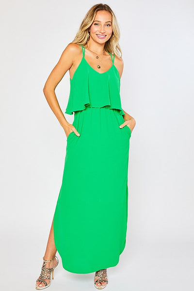Peplum Top Maxi Dress - Green