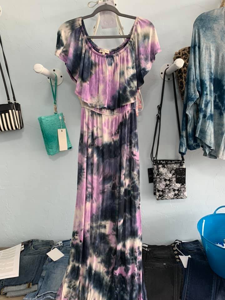 Blue/Purple Tie-Dye Off the Shoulder Dress