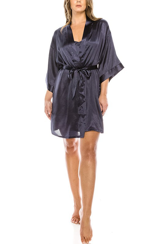 Black Satin Short Gown/Robe Set