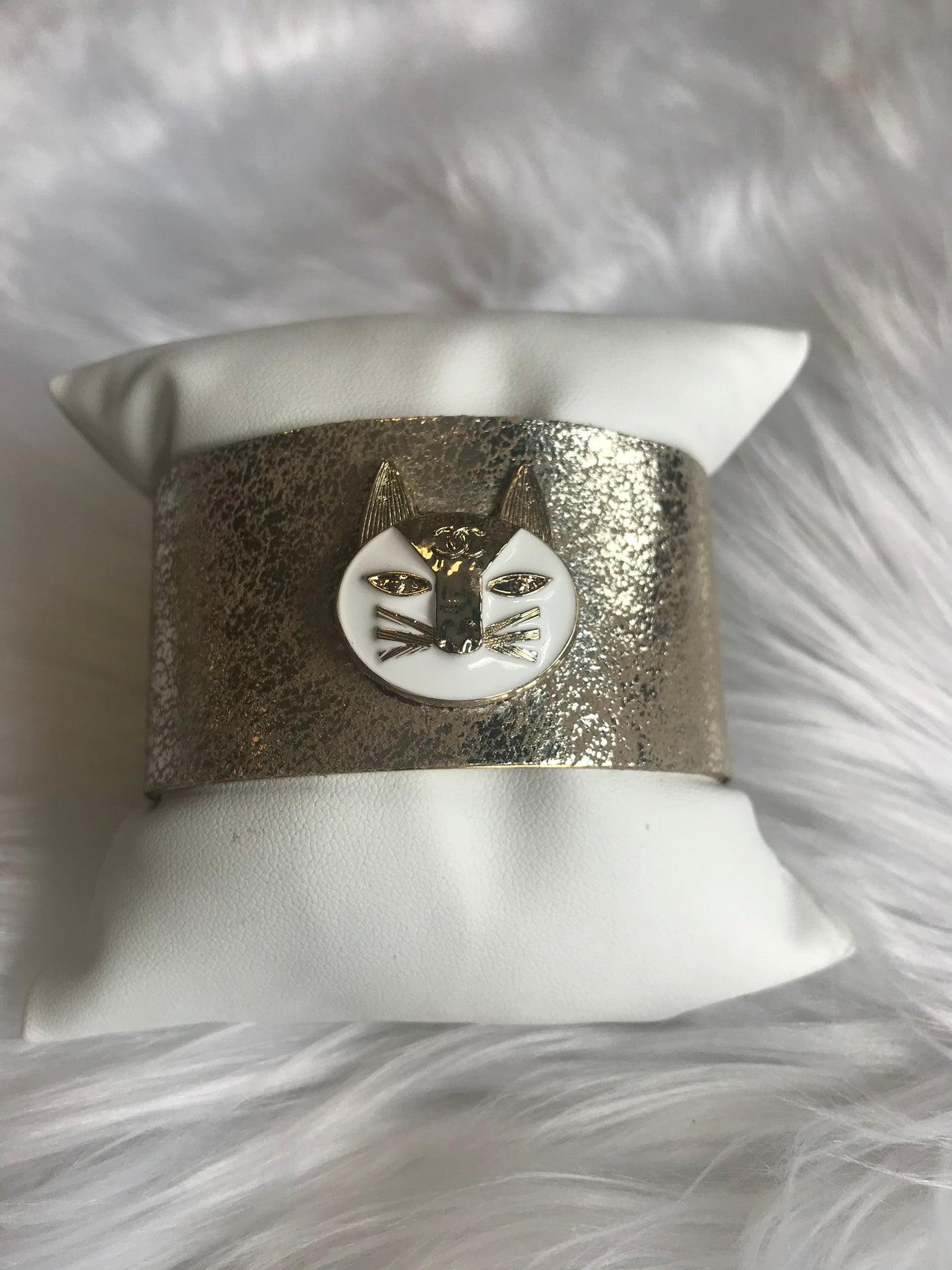TS - Chanel White Cat Cuff Bracelet