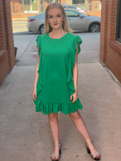 Kelly Green Ruffle Embellished Dress