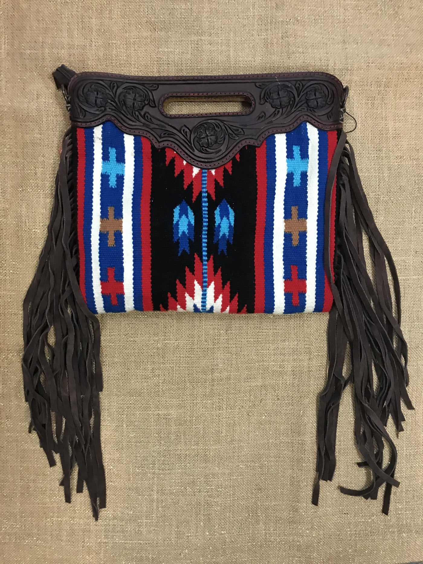 Tapestry & Leather Clutch with Leather Strap
