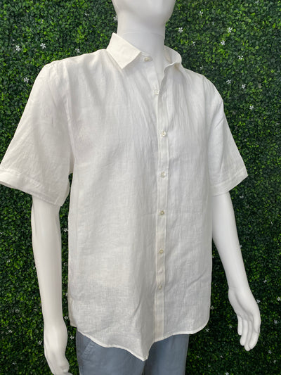 Men's European Linen Solid White Shirt