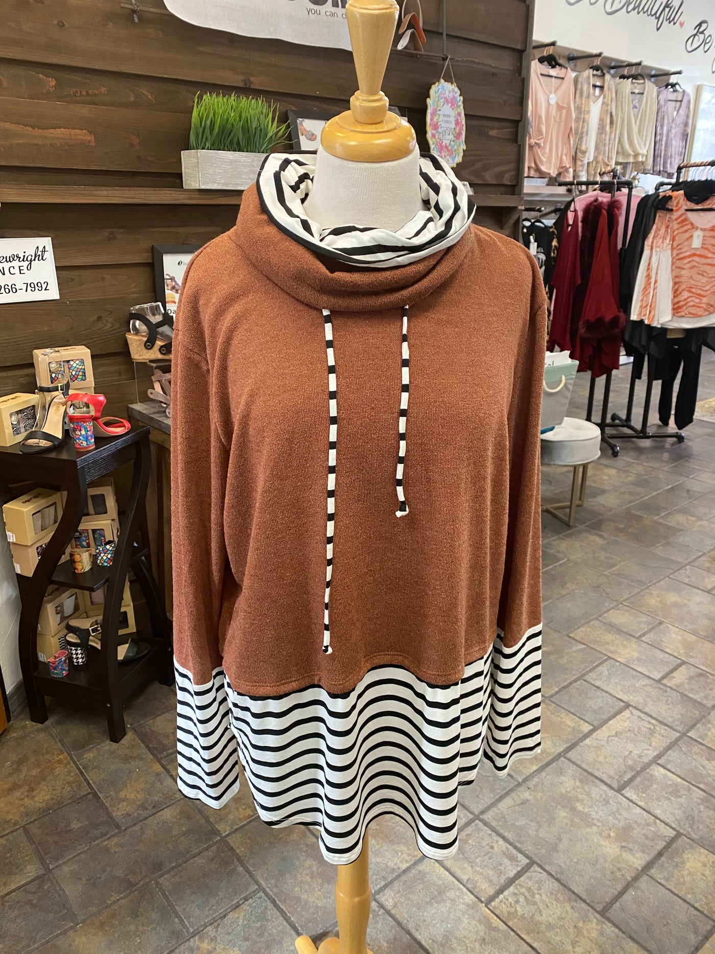 Rust with Stripes Cowel Sweater