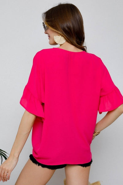 Fuchsia Lace Up with Bell Sleeves
