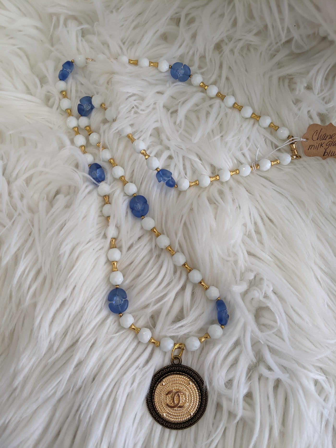 TS101 - Chanel Milk Glass & Blue Glass Beads (1950's)