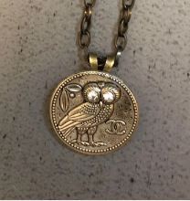 CHANEL Upcycled Authentic Designer Button Necklace - Bronze Owl